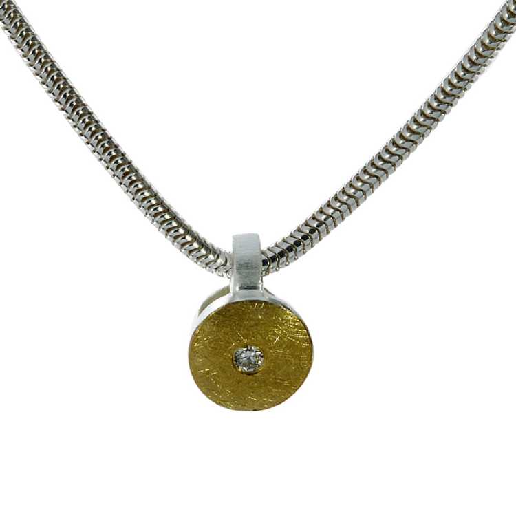 Pendant silver with fine gold diamond 0,03 ct TWSi