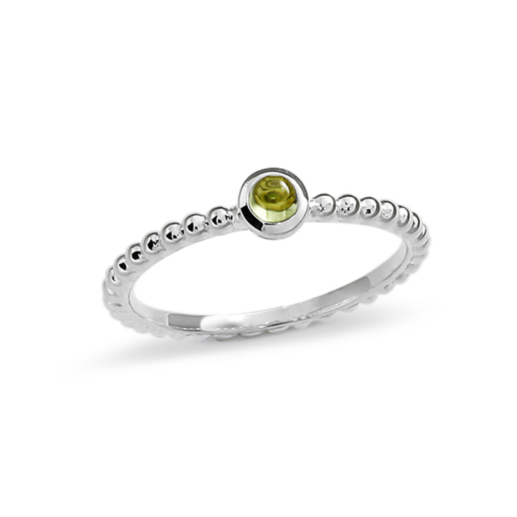 Ring Dots silver 3mm with peridot 3 mm round cab