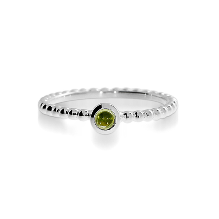 Ring Dots silver 3mm with peridot 3 mm round cab