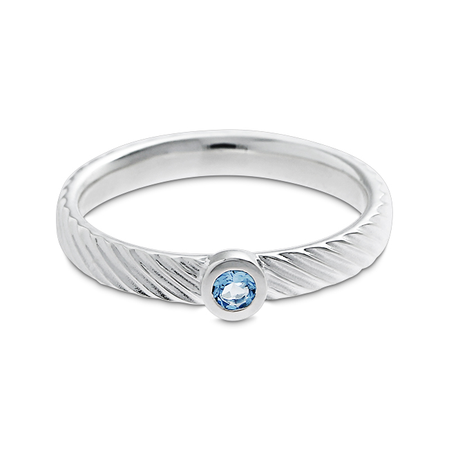 Ring silver Waves Topaz swiss blue 3 mm round fac