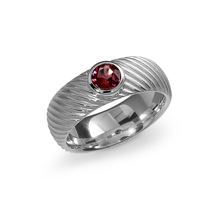 Ring silver Waves pink tourmaline 5 mm round fac