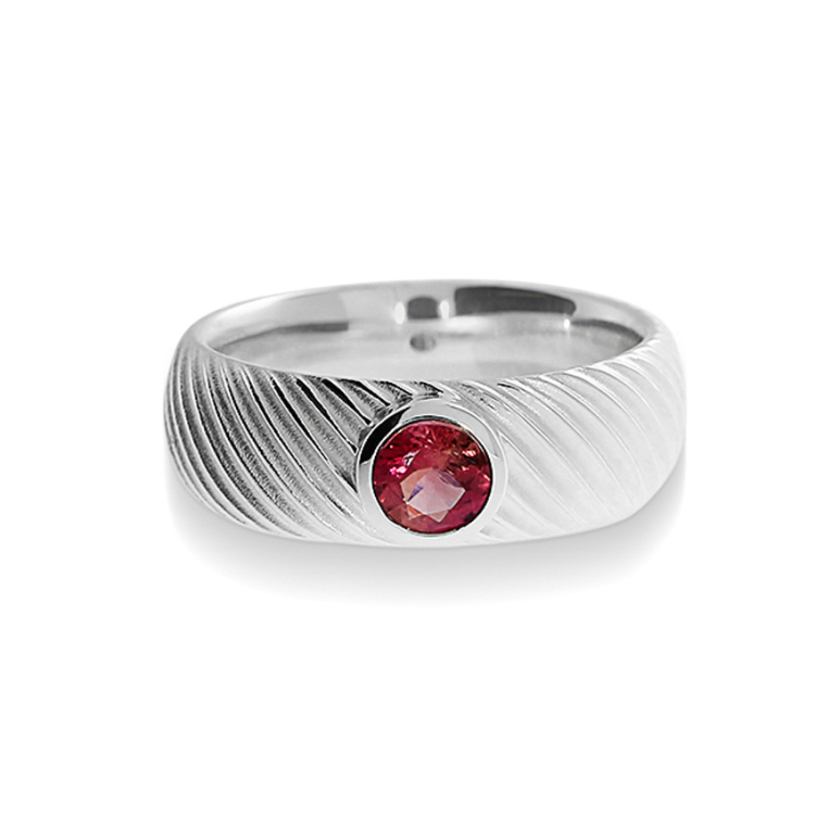 Ring silver Waves pink tourmaline 5 mm round fac