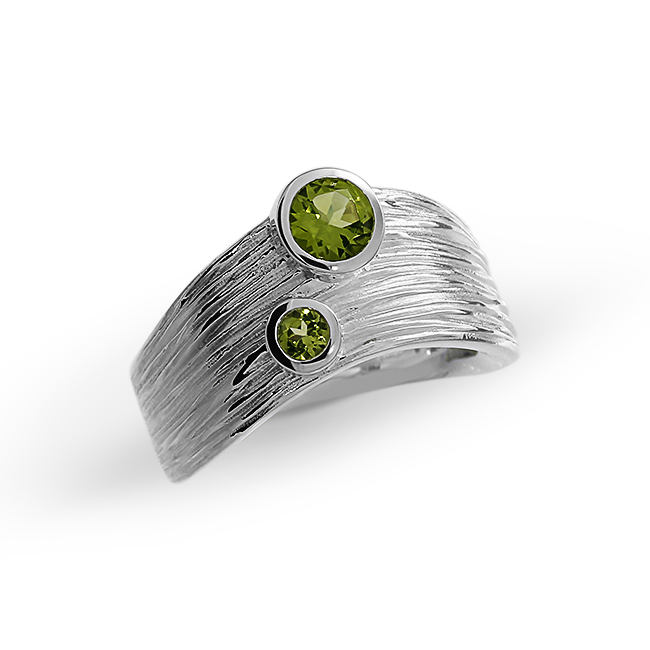 Ring Crease silver Peridot 5 and 3 mm round fac