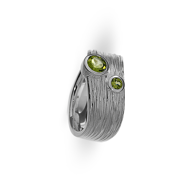 Ring Crease silver Peridot 5 and 3 mm round fac