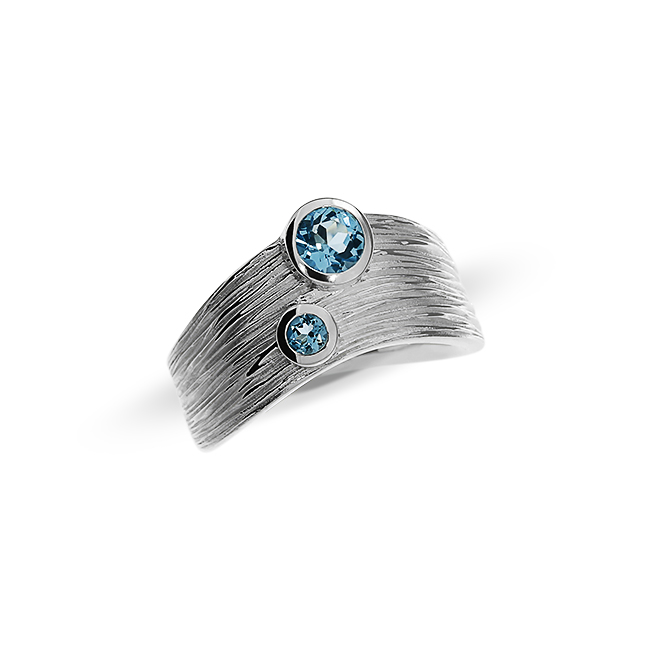 Ring Crease Silber Swiss Blue Topas 5 und 3 mm rund fac