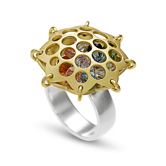 Ring silber Goldplattiert mit Synth Steinen