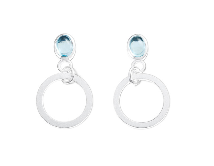 Earring silver blue topaz 5 x7 mm oval