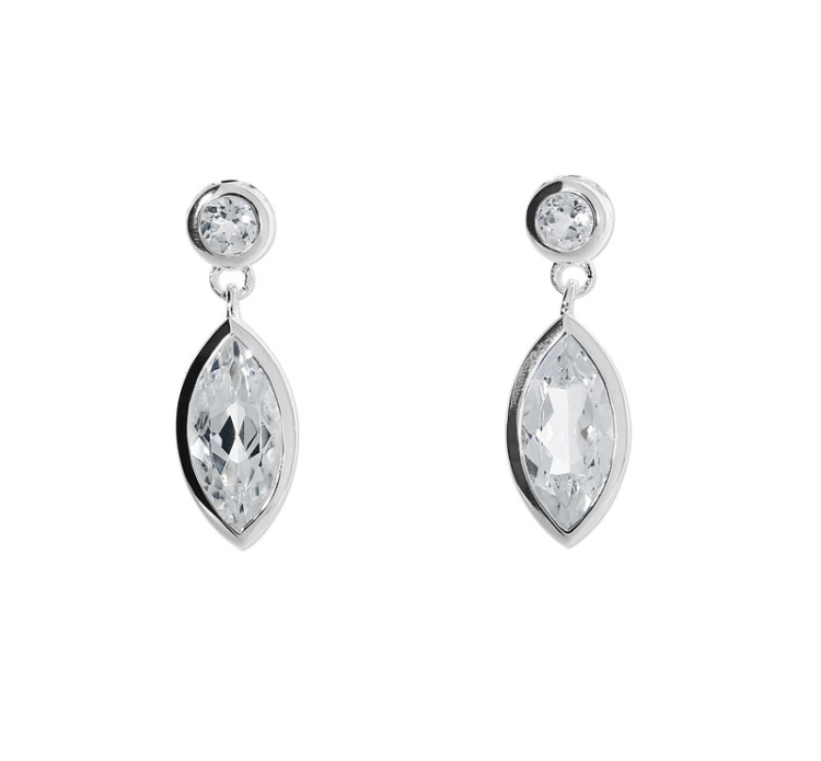 Earring silver white topaz10x5 nav / 3mm round fac