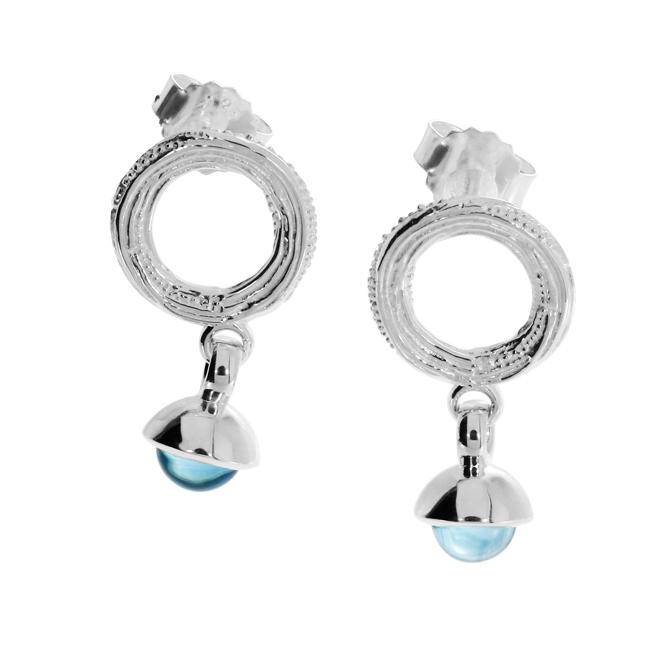 Stud earrings Strandcores silver light Topaz Swiss Blue 5 mm cab