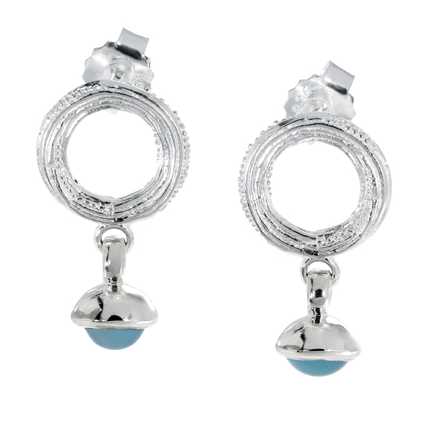 Stud earrings Strandcores silver light aquamarine 5 mm cab