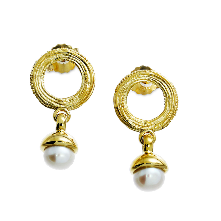 Stud earrings Strandcores silver fine gold plated pearl 5 mm