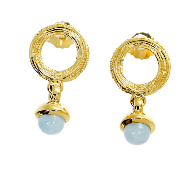 Stud earrings Strandcores si/gold plated aquamarine 5 mm cab