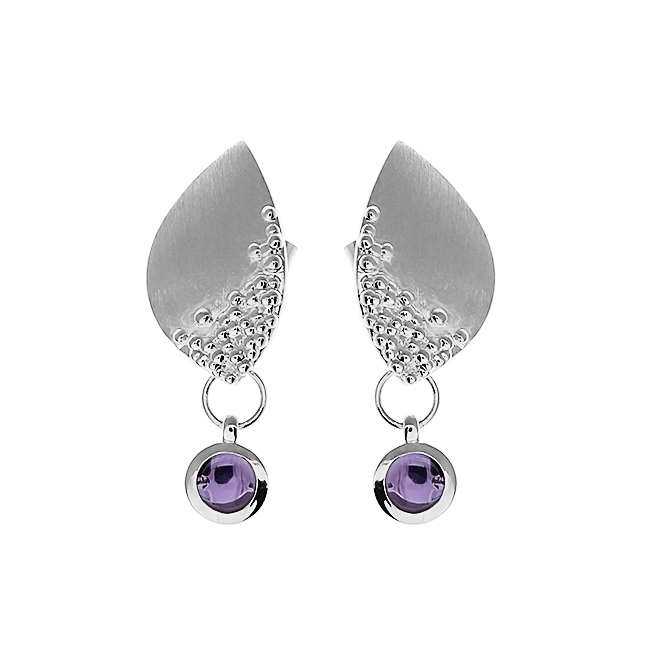 Earring Dots silver amethyst 4 mm round cab