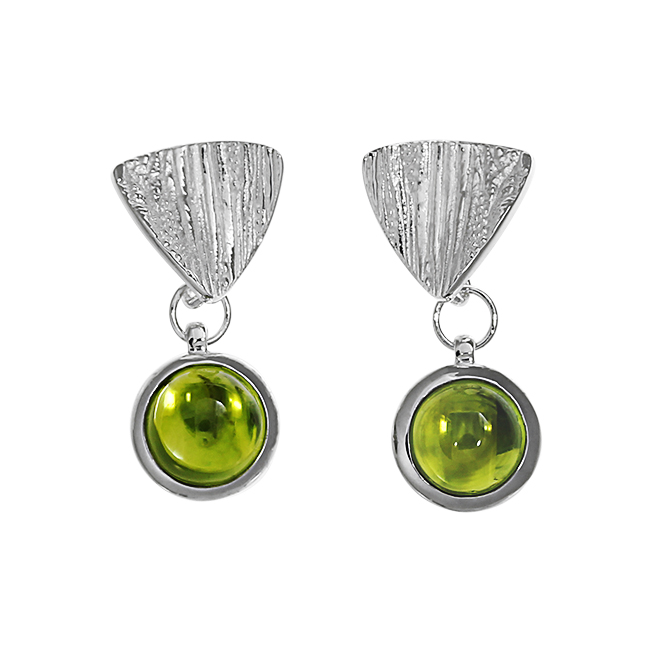 Stud earrings Strandcores silver peridot 5 mm round cab