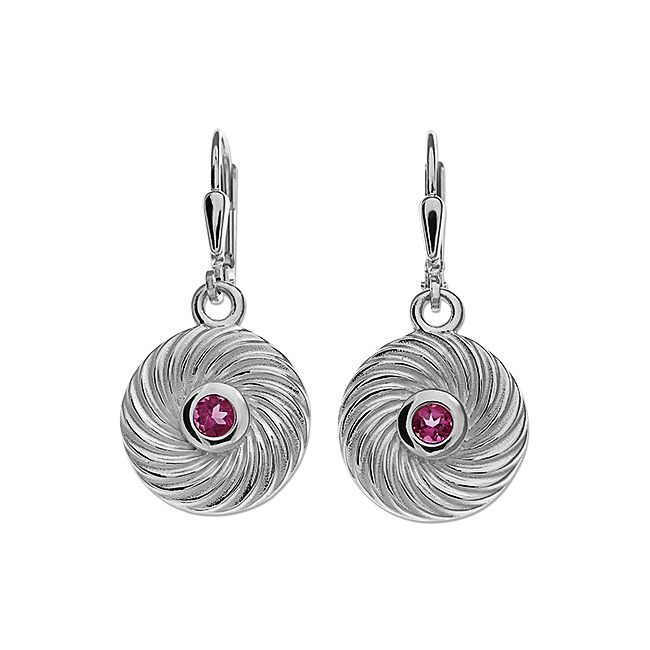 Earring silver Waves pink tourmaline 3 mm round fac 