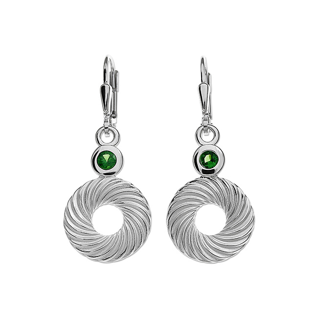 Earring silver Waves tsavorite 3 mm round fac 