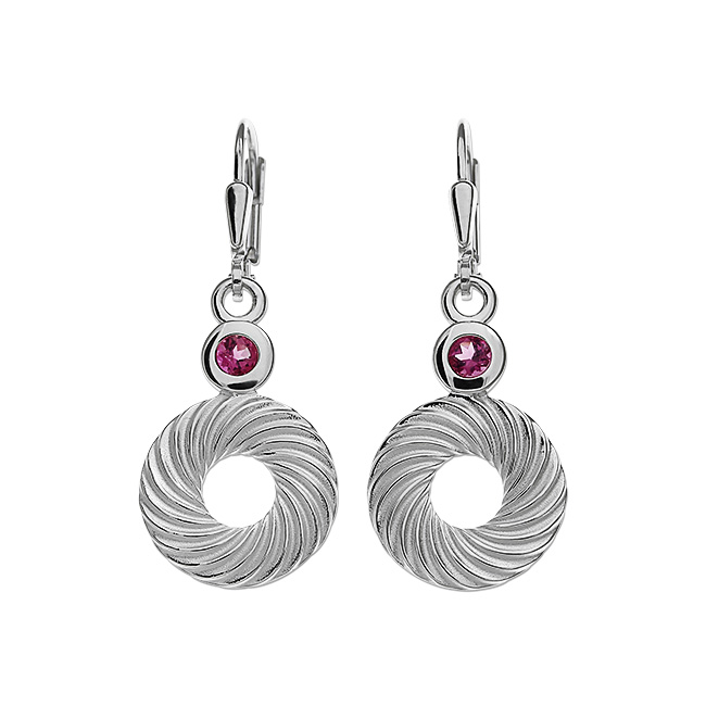 Earring silver Waves pink tourmaline 3 mm round fac 