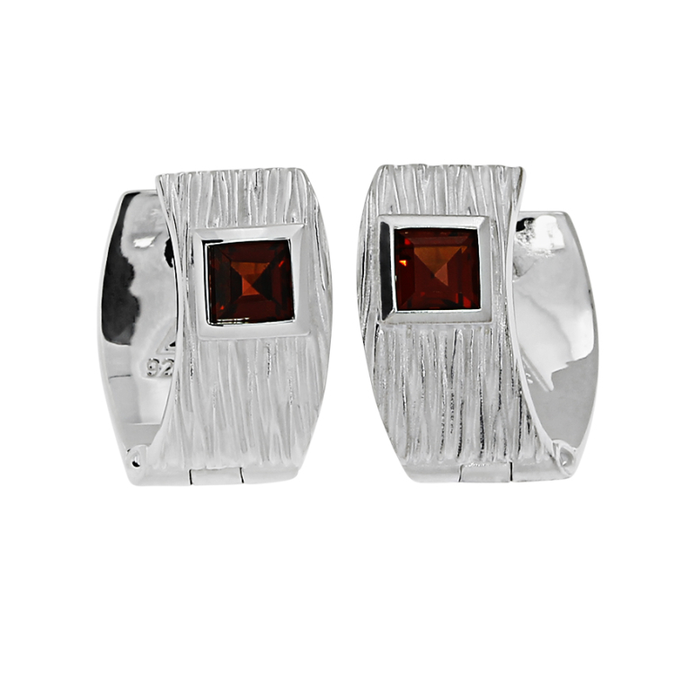 Creole Crease Silver Hinge Garnet 4x4mm fac