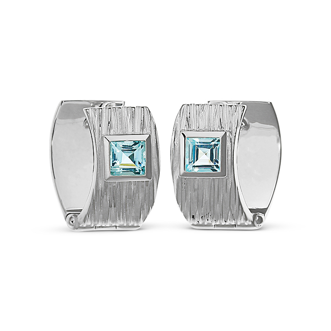 Creole Crease silver hinge blue topaz 4x4mm fac