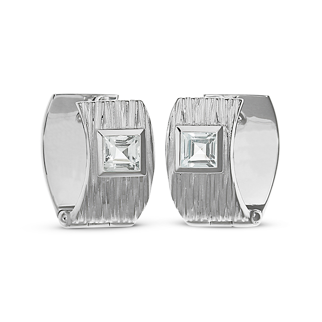 Creole Crease silver hinged white topaz 4x4mm fac