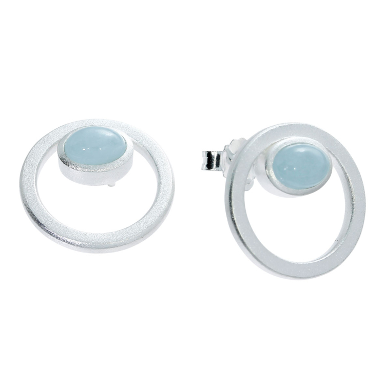 Stud earrings silver aquamarine 5 x7 mm oval