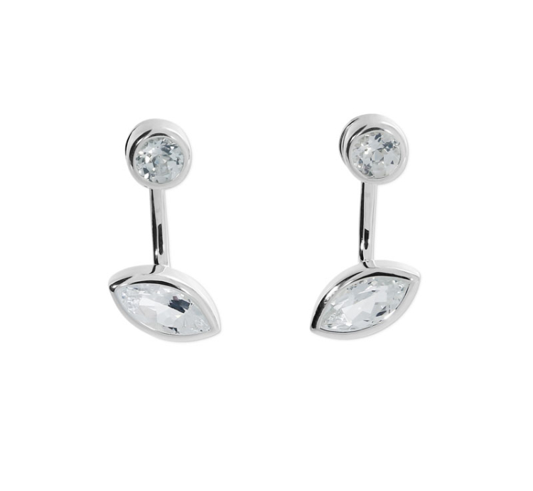 Stud earrings silver white topaz 8x4 nav / 3mm round fac