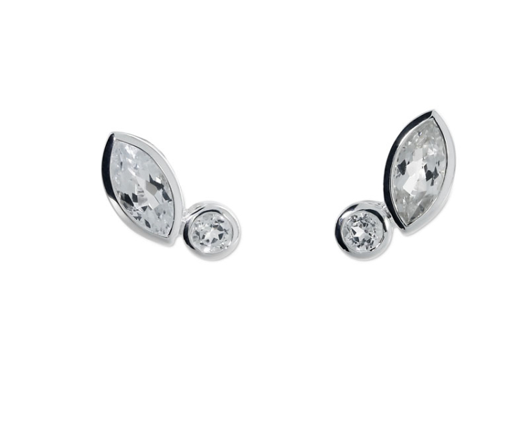 Stud earrings silver white topaz 8x4 nav / 3mm round fac