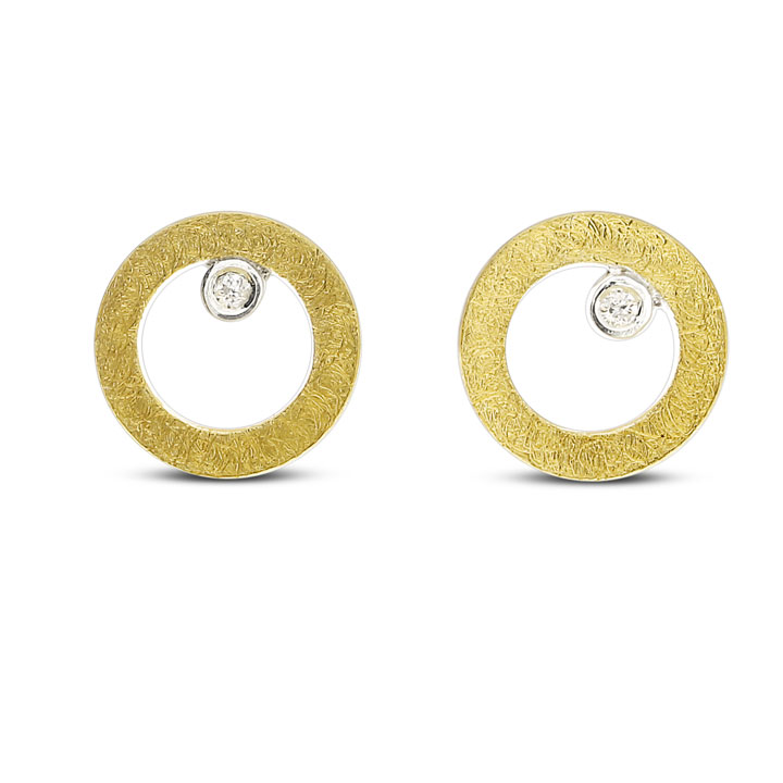 Stud earrings silver with fine gold diamond 0.15 ct TWSi 