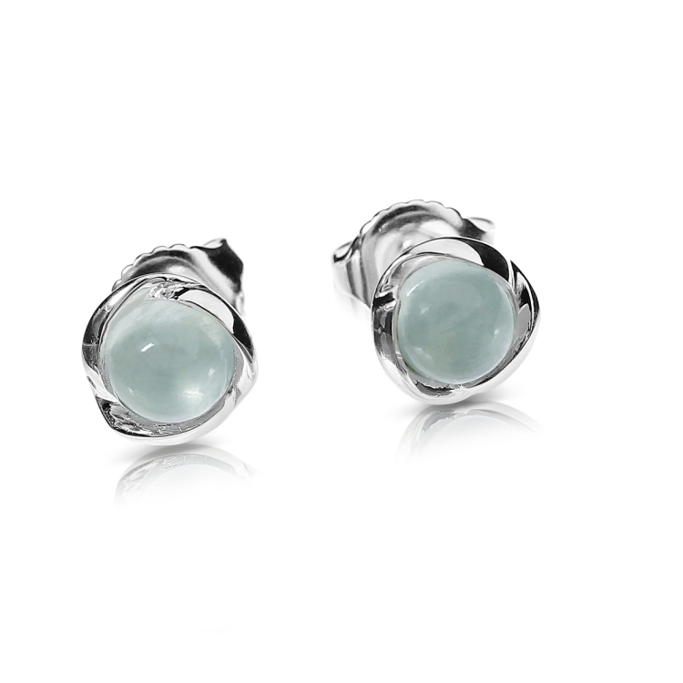 Stud earrings silver aquamarine 5 mm round cab