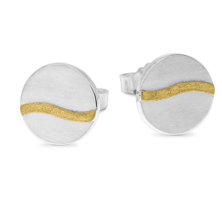 Stud earrings silver with fine gold