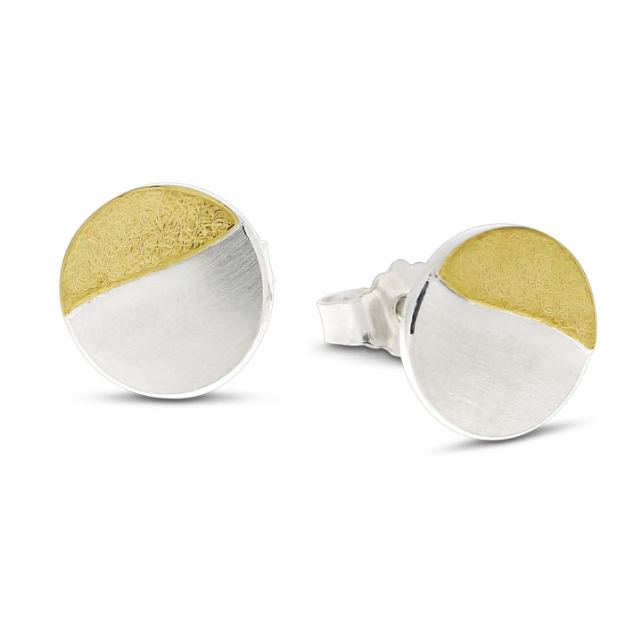 Stud earrings silver with fine gold 