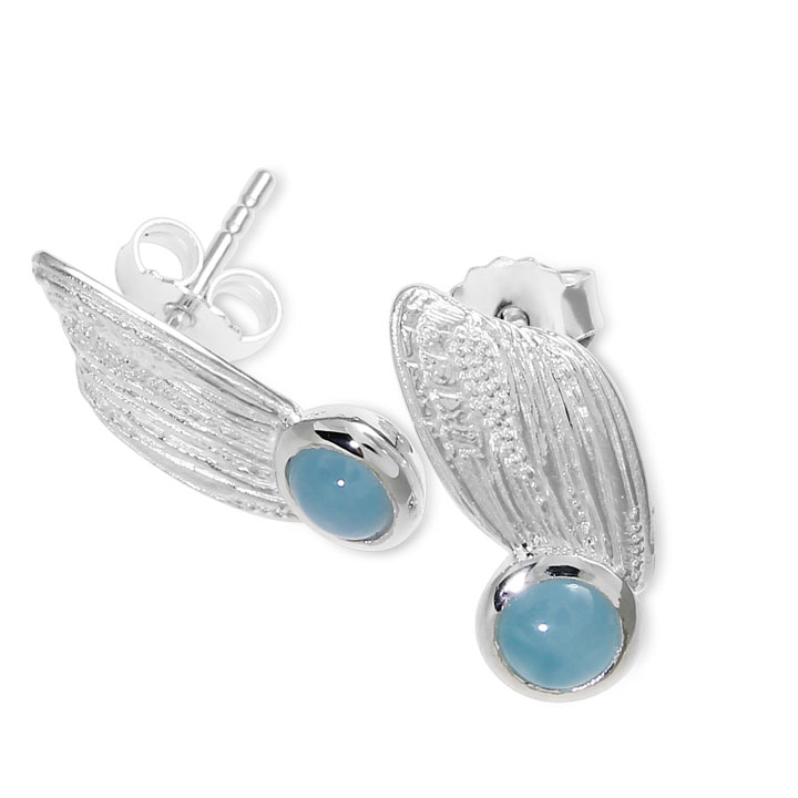 Stud earrings Strandcores silver light aquamarine 5 mm round cab