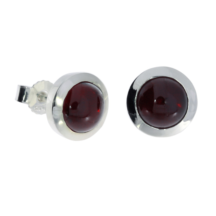 Stud earrings si garnet 8 mm round