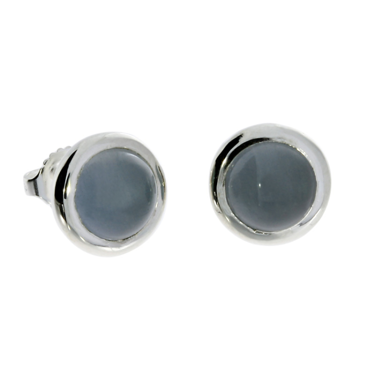 Stud earrings silver moonstone 8 mm round