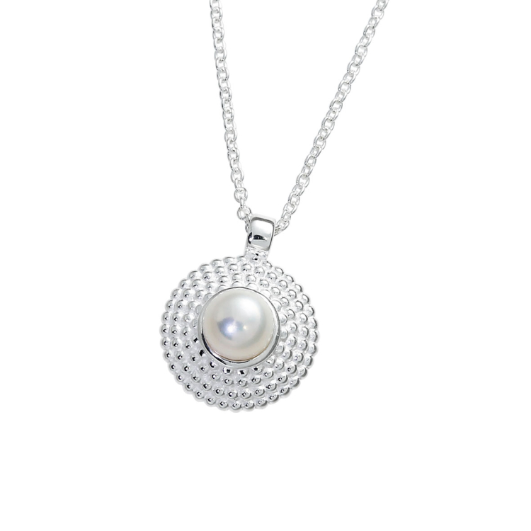 Pendant silver pearl 5 mm round cab