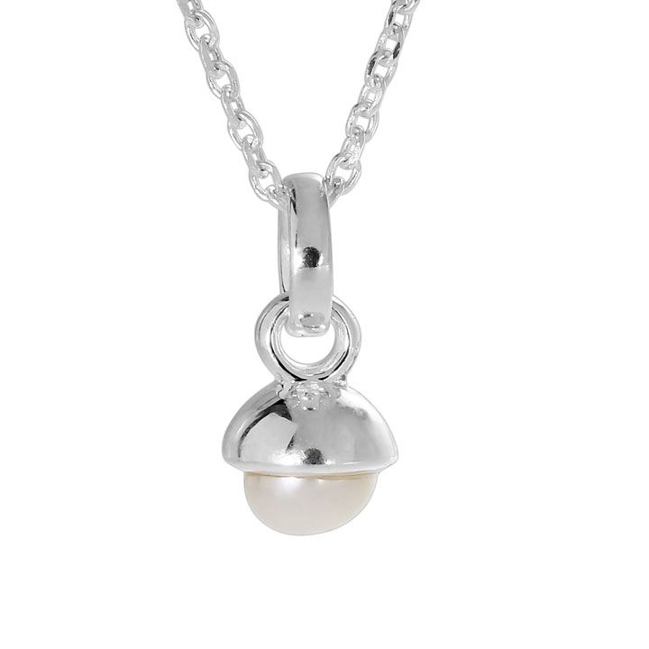 Pendant silver acorn pearl 5 mm cab