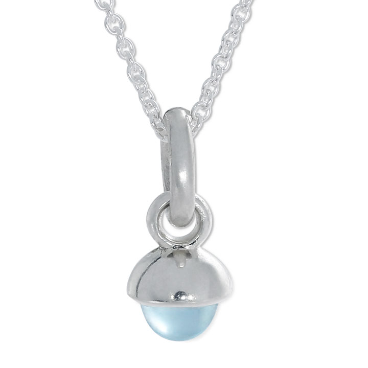 Pendant silver acorn blue topaz 5 mm cab