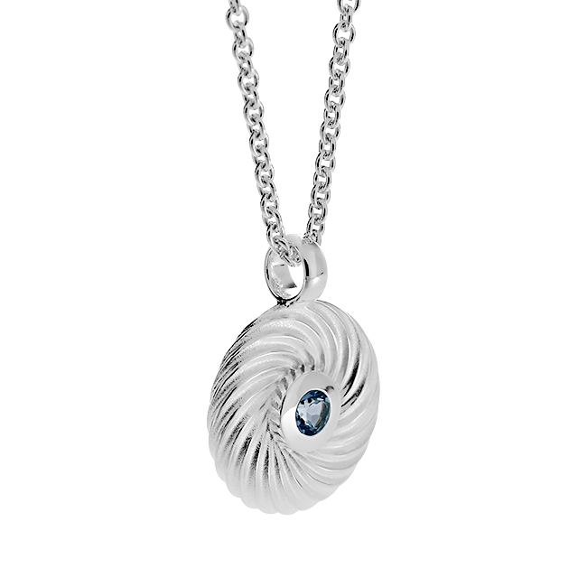 Pendant silver waves topaz swiss blue 3 mm round fac