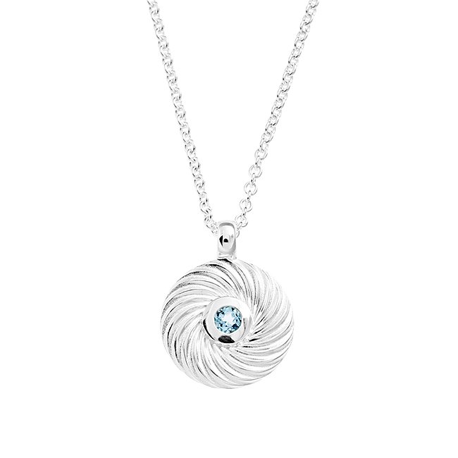 Pendant silver waves topaz swiss blue 3 mm round fac