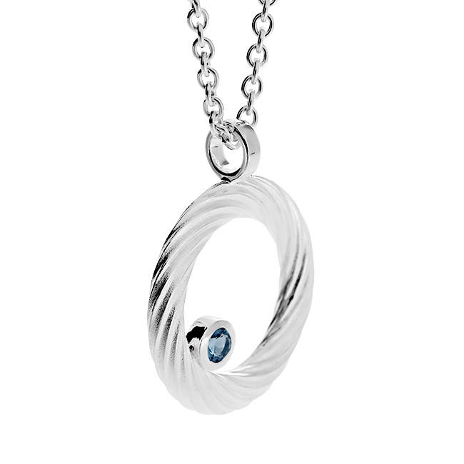 Pendant silver waves topaz swiss 3 mm round fac