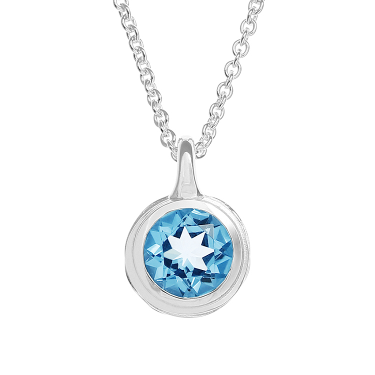 Pendant silver Crease swiss blue Topaz 8 mm round fac incl. anchor chain