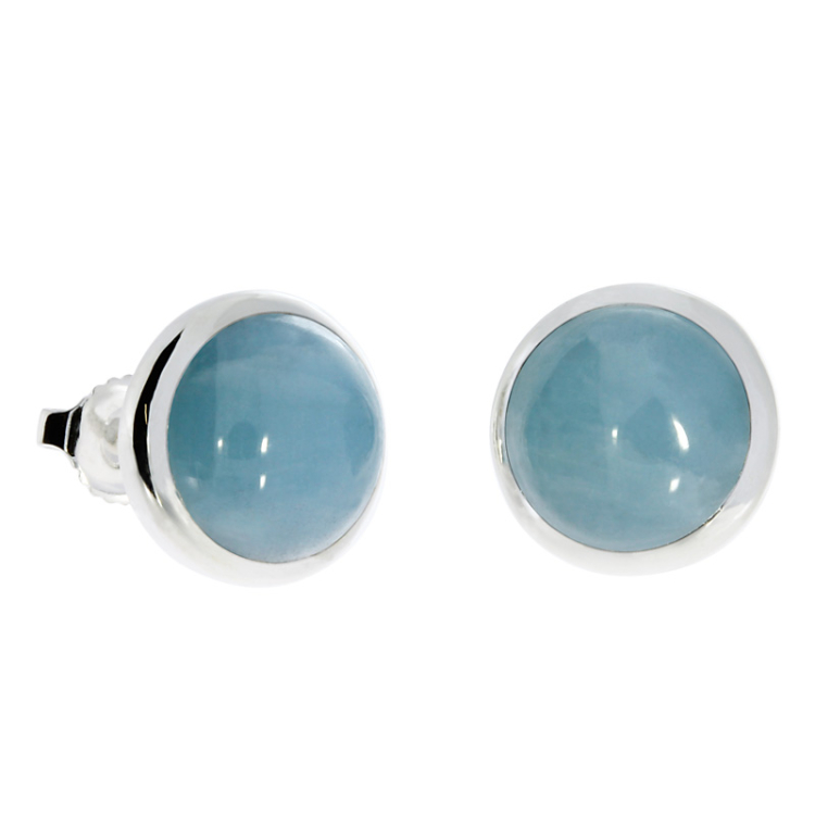 Stud earrings si aquamarine 10mm cab