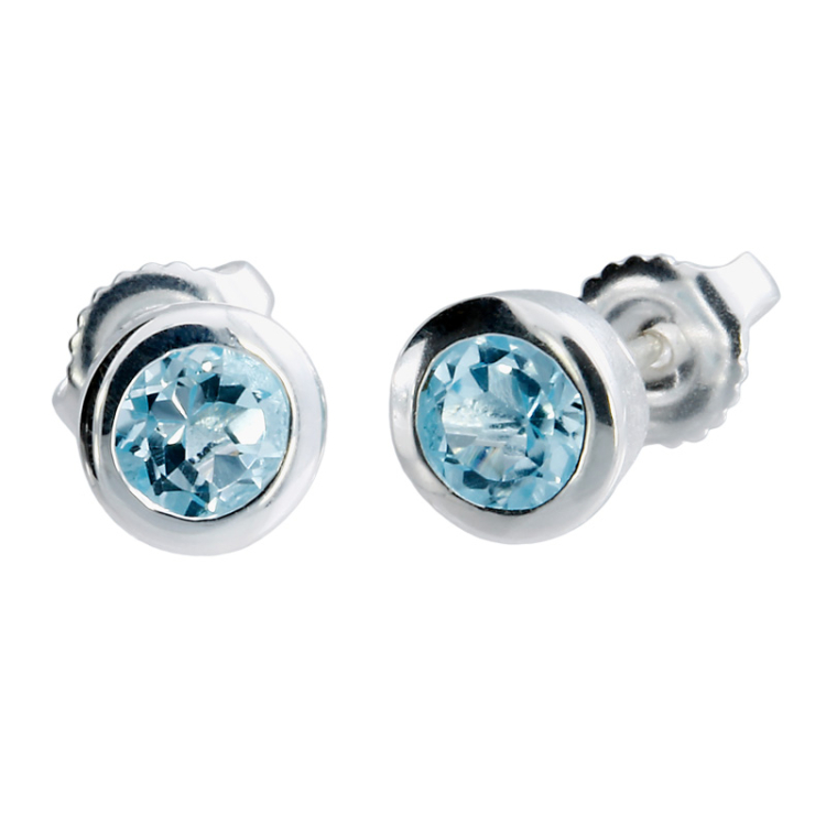 Stud earrings silver Sky blueTopaz round 5 mm fac