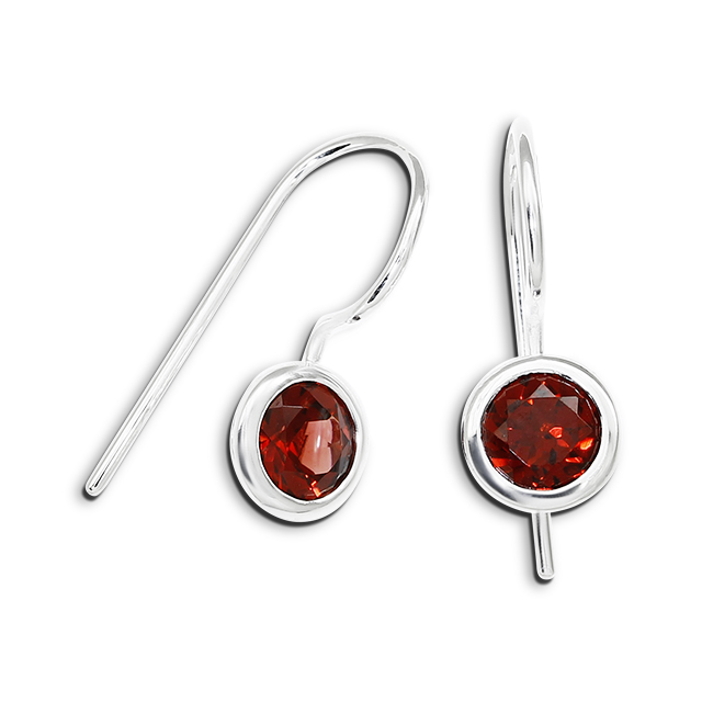 Earring garnet 6 mm round fac.