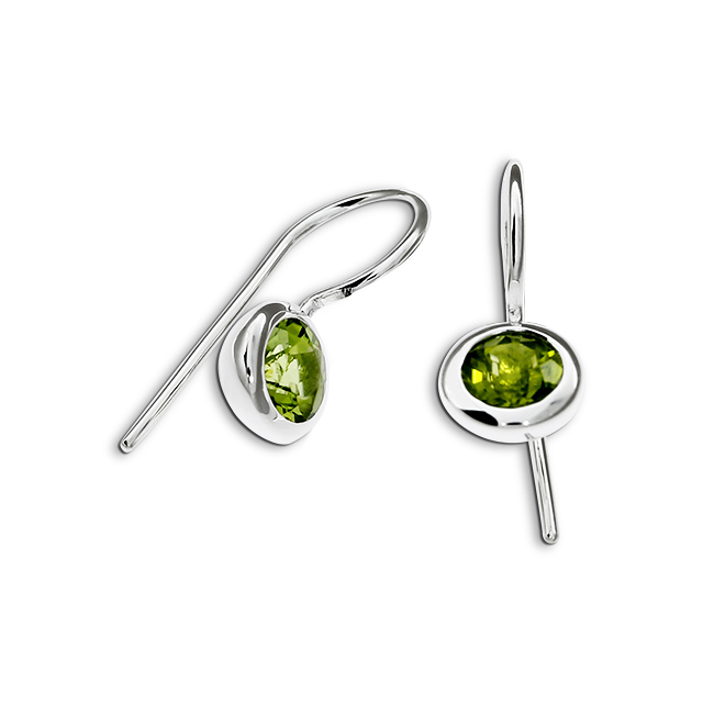 Earrings peridot 6 mm round fac.