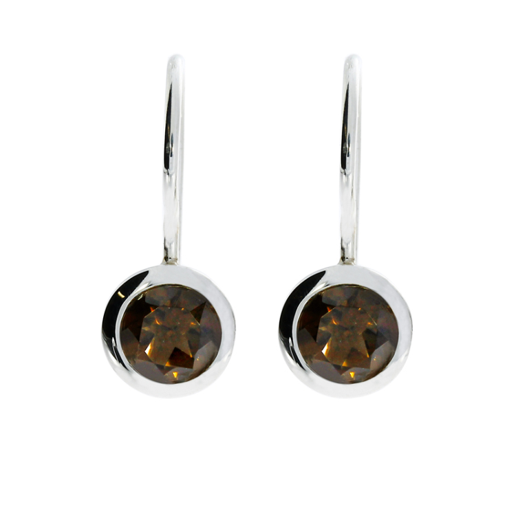 Earrings smoky quartz 6 mm round fac.