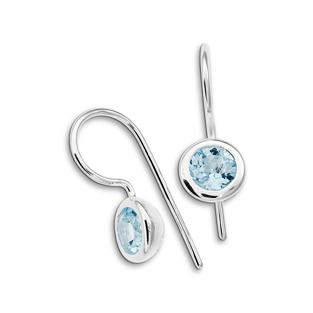 Earrings blue topaz 6 mm round fac.