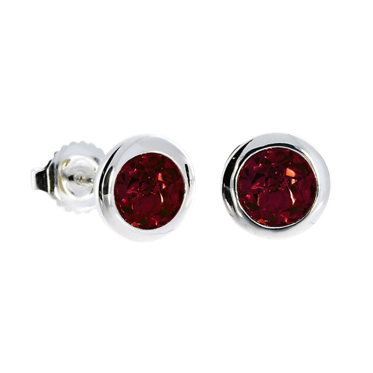 Stud earrings garnet 6 mm round fac.