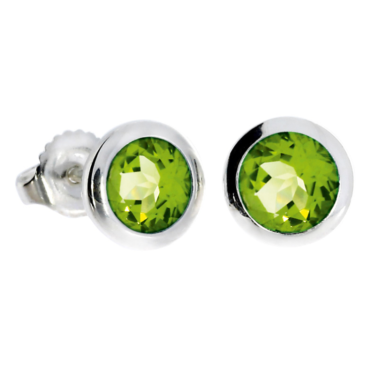 Stud earrings peridot 6 mm round fac.