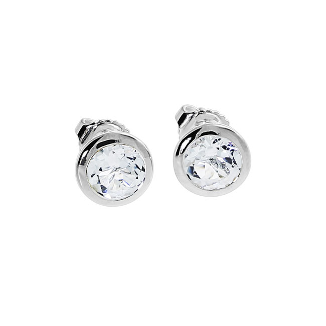 Stud earrings silver white topaz 6 mm round fac.